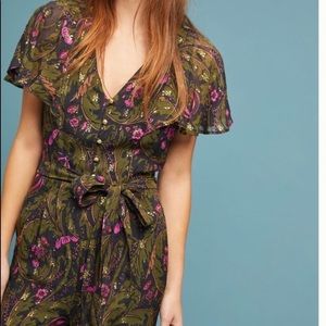 Anthro Floral Jumpsuit w Flutter Sleeve